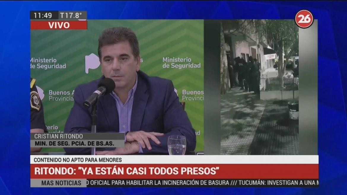 Conferencia de prensa de Cristian Ritondo sobre copamiento de comisaria en San Justo (Canal 26)