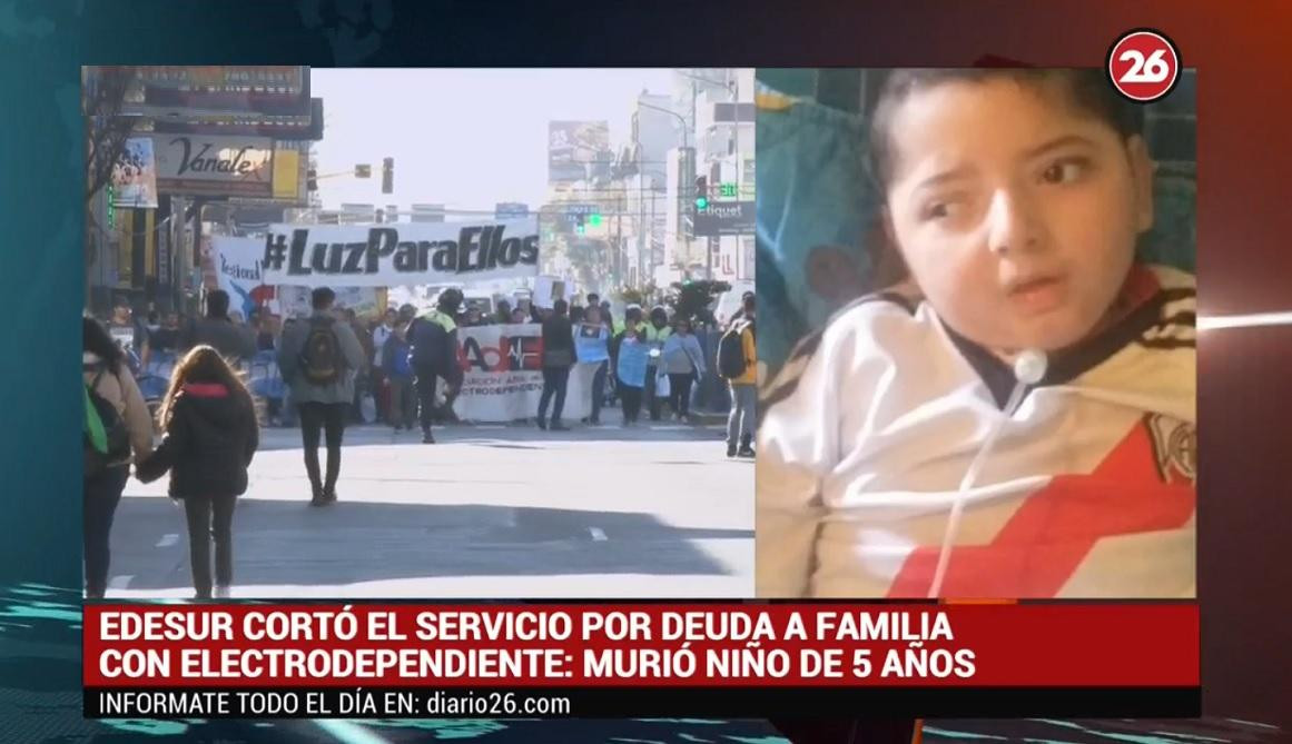 Muere niño electrodependiente por corte de Edesur