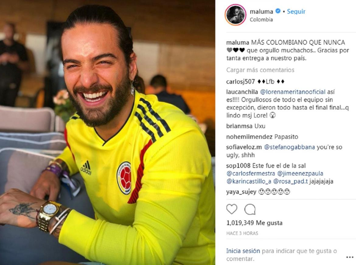 Maluma, mensaje para la selección de Colombia, Instagram