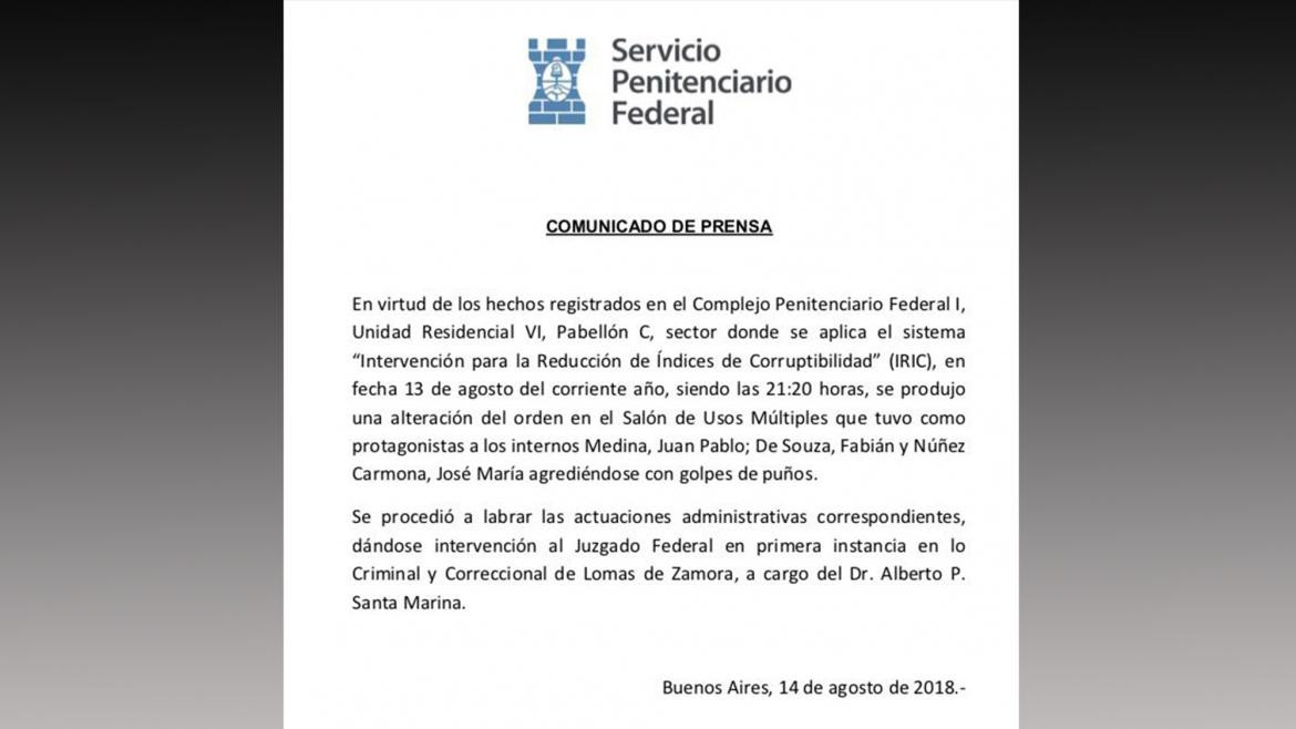 Cuadernos de coimas, comunicado de pelea de Pata Medina, Núñez Carmona, De Souza