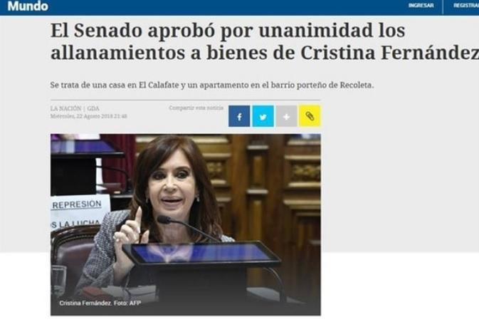 Medios del mundo - allanamientos Cristina Kirchner