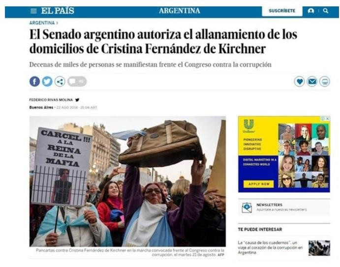 Medios del mundo - allanamientos Cristina Kirchner