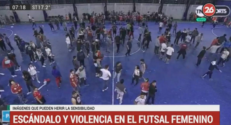 Incidentes en la final de futsal femenino entre Huracán y San Lorenzo (Canal 26)