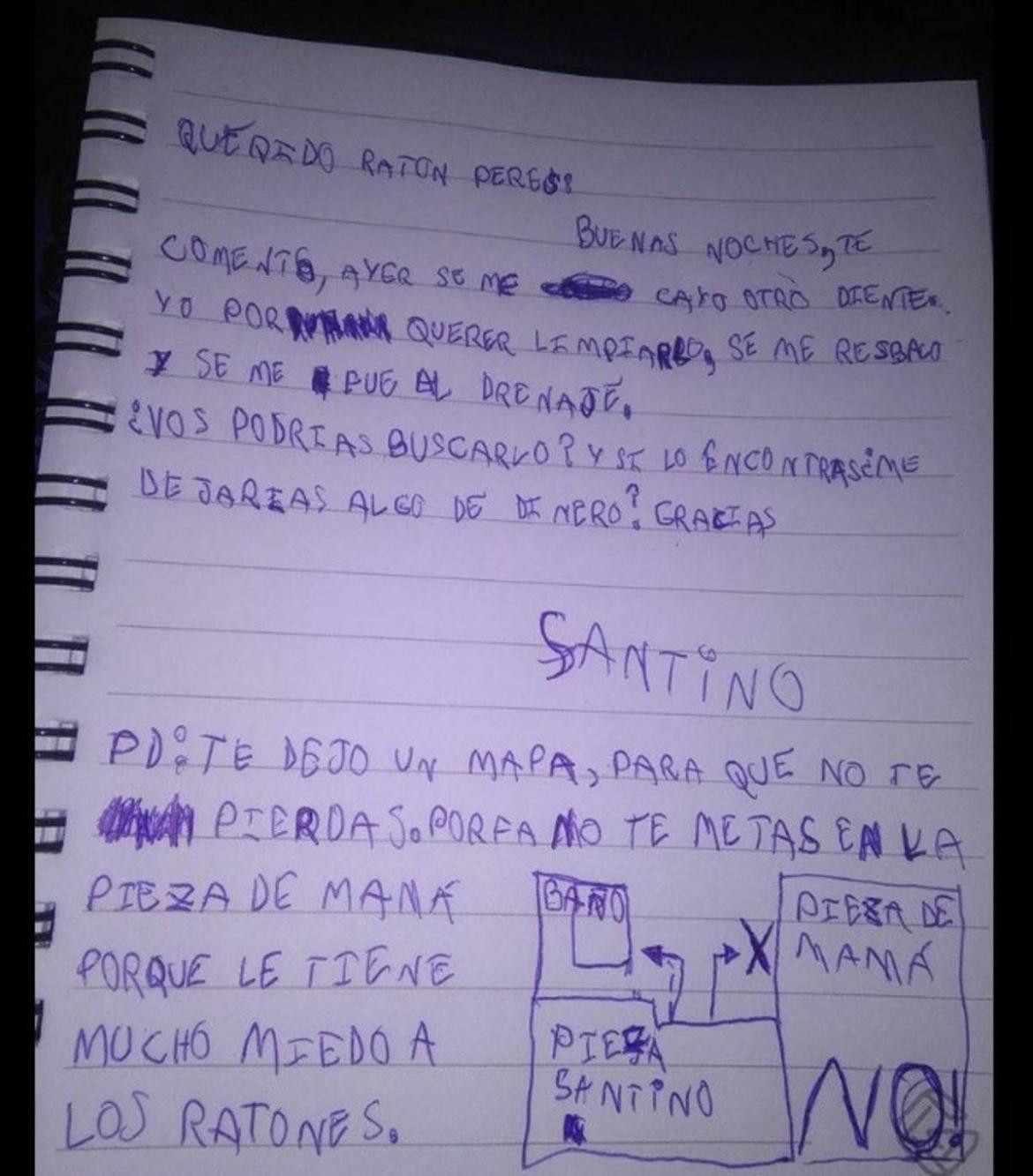 La tierna carta al Ratón Peréz de un niño que se le cayó un diente y lo perdió