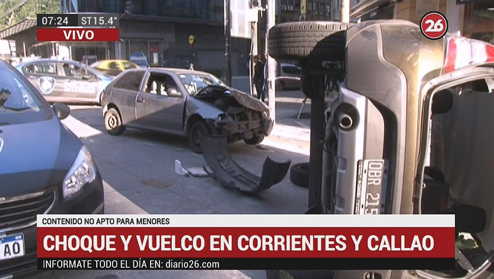 Choque y vuelco en Corrientes y Callao, Canal 26