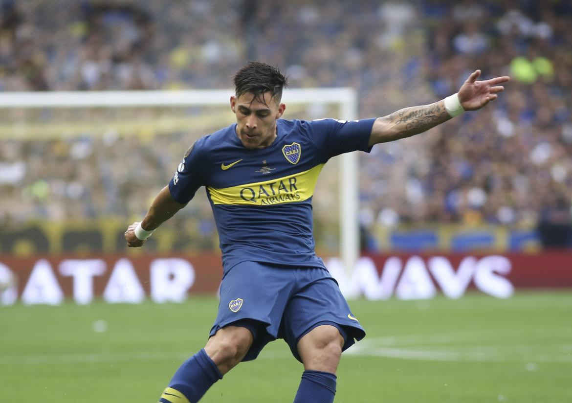El delantero de Boca Cristian Pavon durante el partido ante River en el partido de ida de la final de la Copa Libertadores, NA