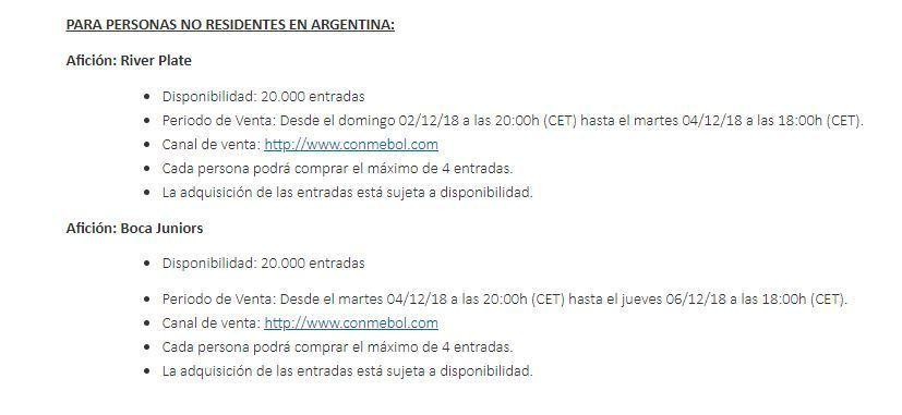 Anuncio de Conmebol sobre venta de entradas para Superfinal en Madrid - Parte 2