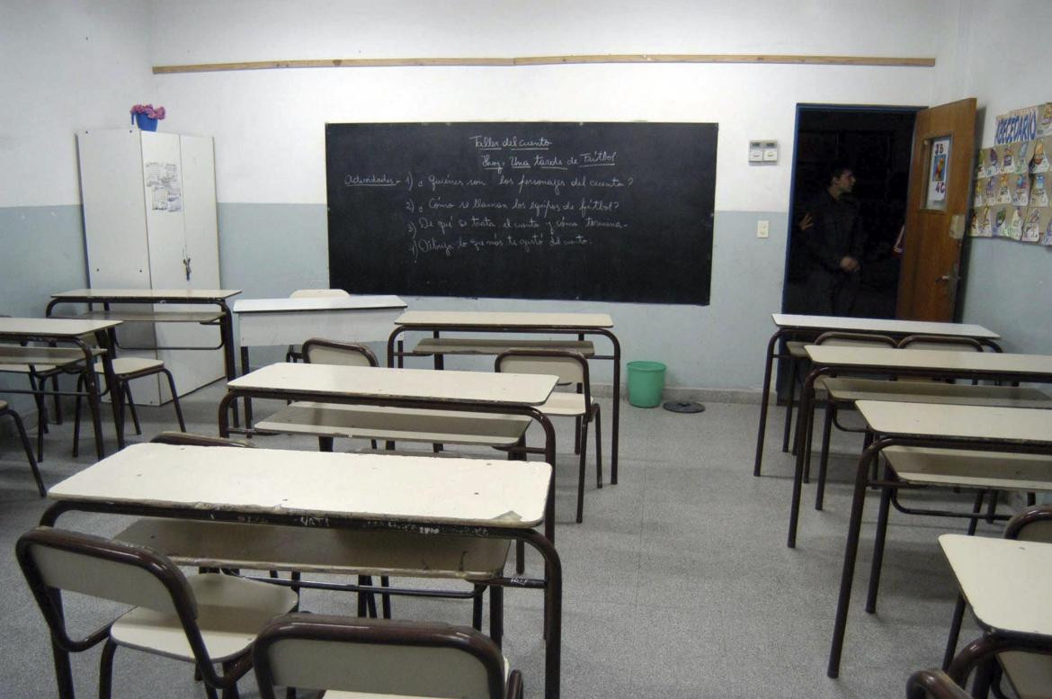 Aulas vacías, colegio sin clases, paro docente, medida de fuerza, docente