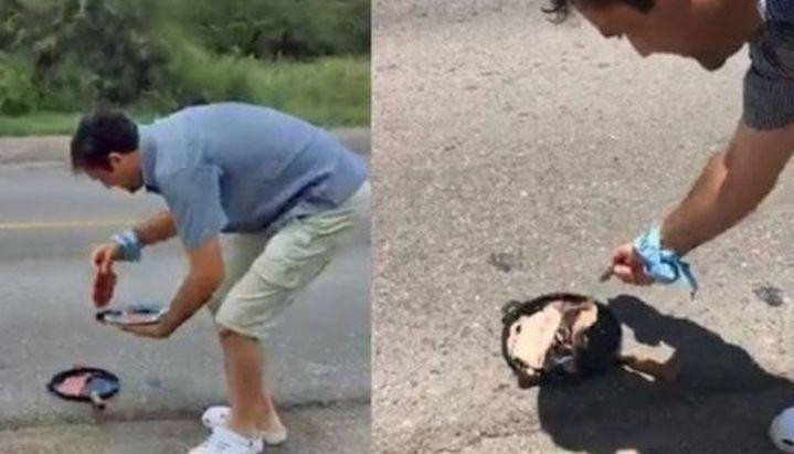 Cocinó un bife en plena ruta en Santiago del Estero