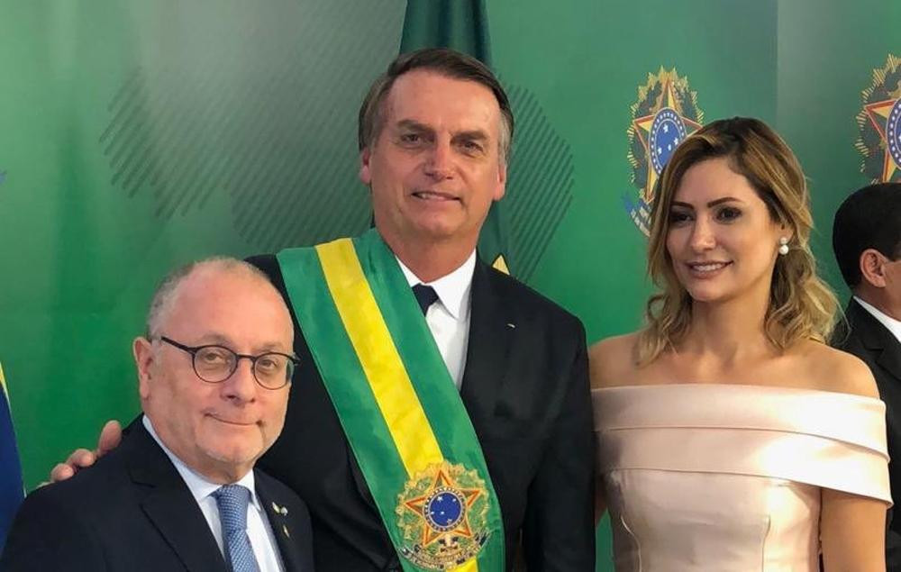 Jair Bolsonaro, Michelle Bolsonaro y ministro de relaciones exteriores argentino Faurie, NA