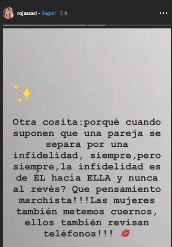 Mensaje en Instagram de Sabrina Rojas