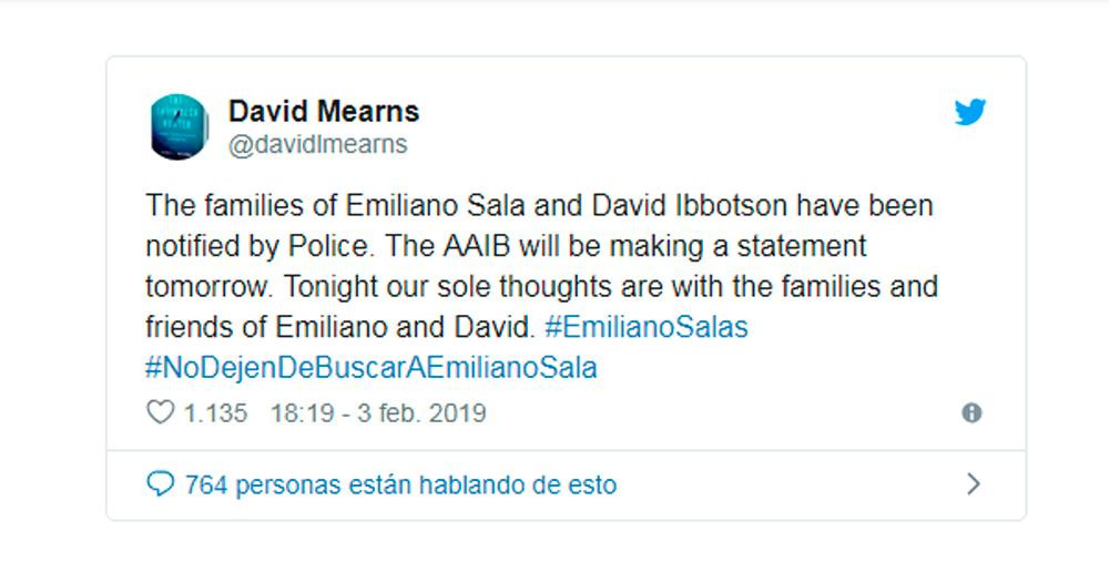Hallazgo del avión de Emiliano Sala: estos son los mensajes que lo confirman