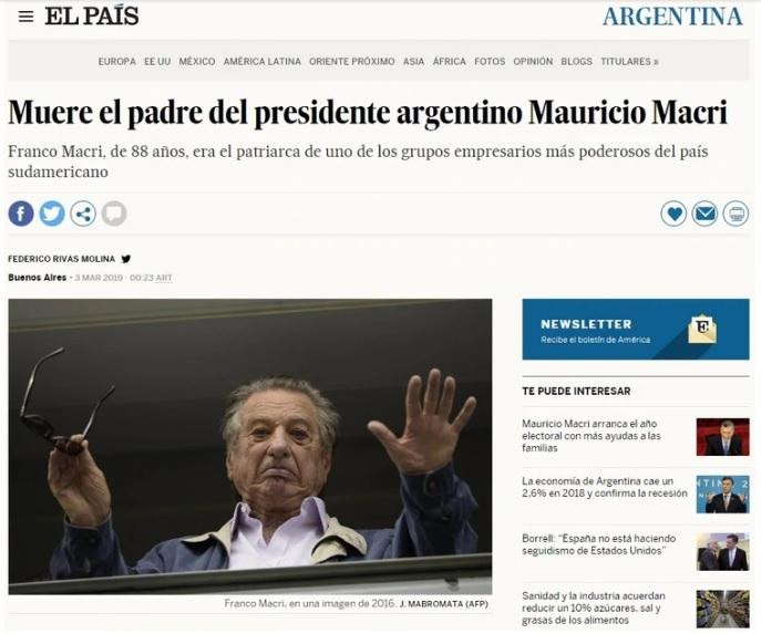 Medios internacionales - noticia muerte Franco Macri