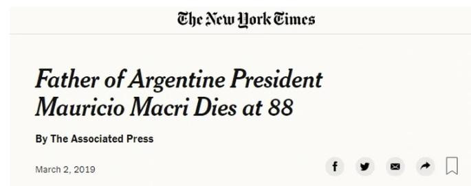 Medios internacionales - noticia muerte Franco Macri