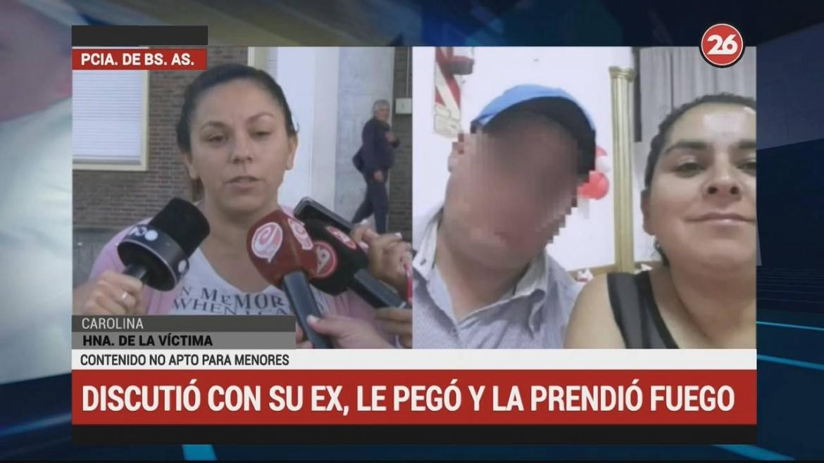 Su ex la prendió fuego delante de sus hijos y lucha por su vida (Canal 26)