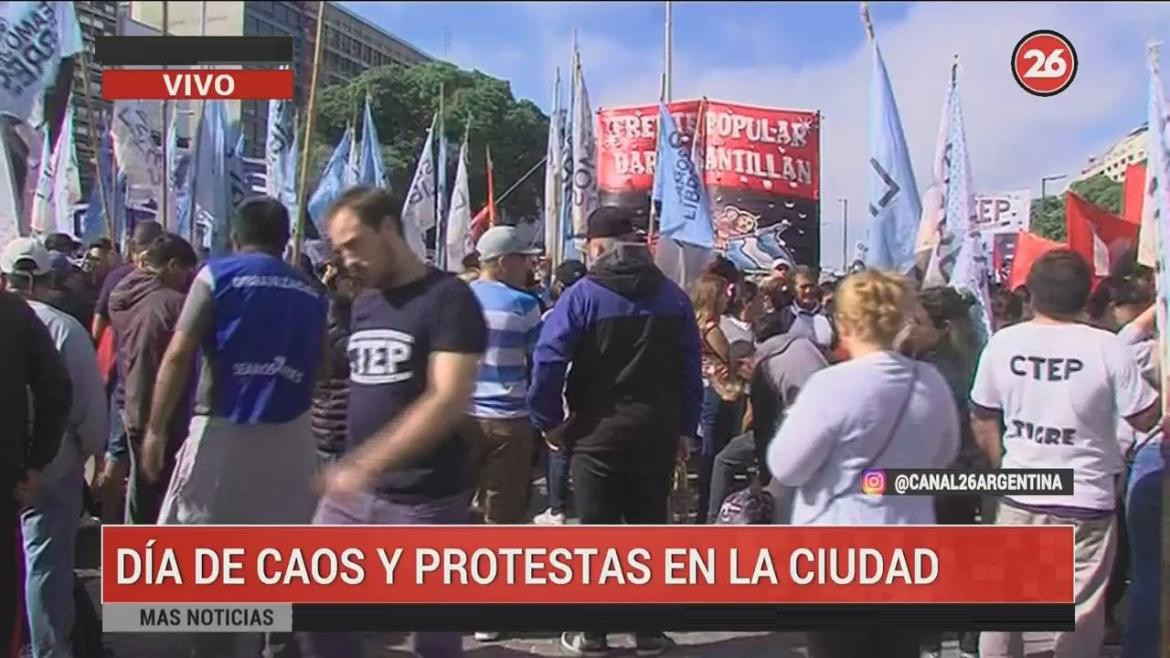 Caos y cortes en el centro porteño por ollas populares de organizaciones sociales (Canal 26)