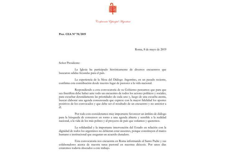 Carta de Iglesia a Mauricio Macri - Acuerdo Nacional