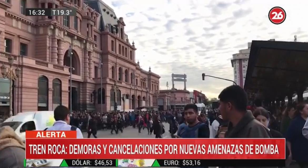 Tren Roca demoras y cancelaciones por amenaza de bomba, Canal 26