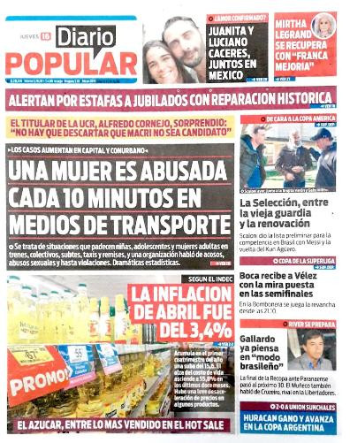 Tapas de Diarios - Diario Popular jueves 16 mayo 2019
