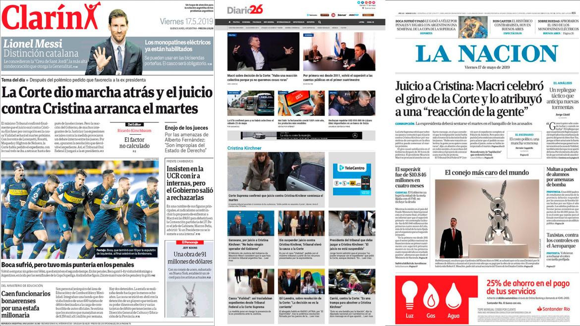 Portadas de diarios - viernes 17-05-19