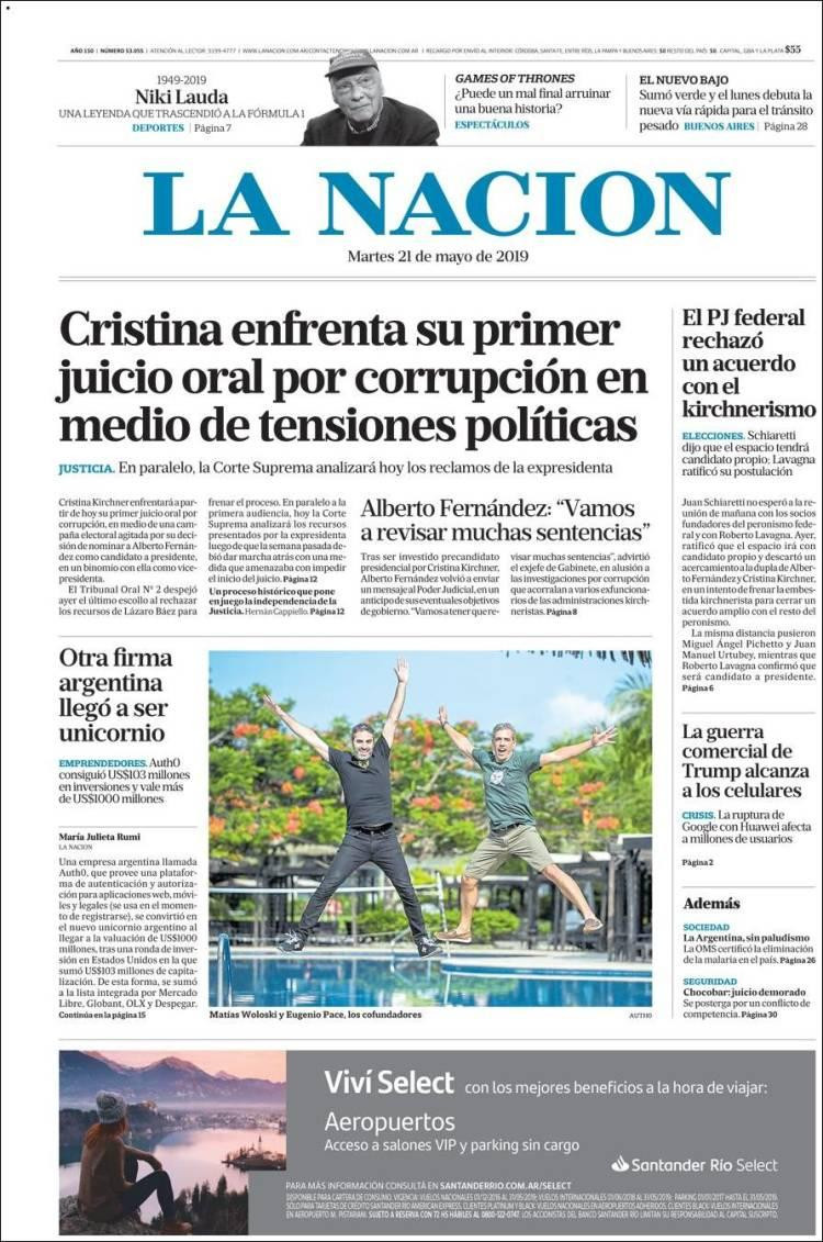 Tapas de diarios - La Nación martes 21-05-19