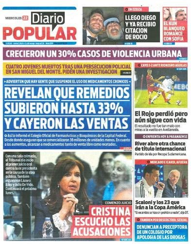 Tapas de diarios - Diario Popular miércoles 22-05-19