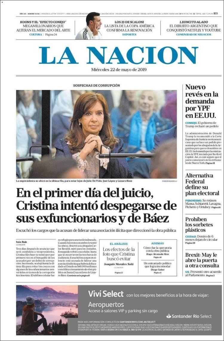 Tapas de diarios - La Nación miércoles 22-05-19