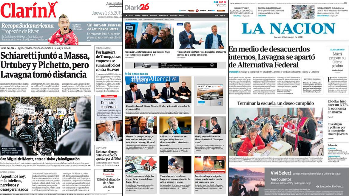 Portadas de Diarios Jueves 23-05-19