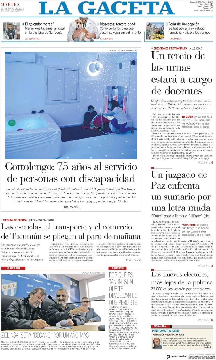 Tapas de diarios La Gaceta martes 28-05-19