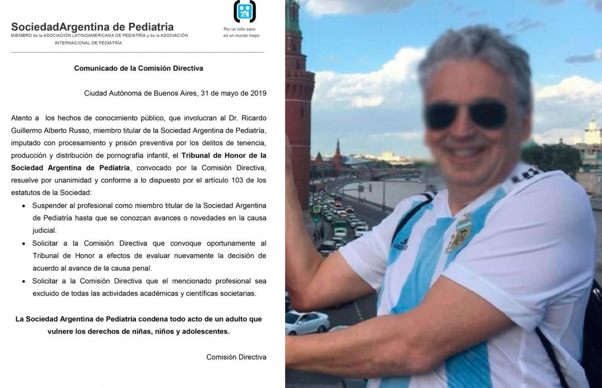 Comunicado de la Sociedad Argentina de Pediatría sobre suspensión al pediatra Ricardo Russo	