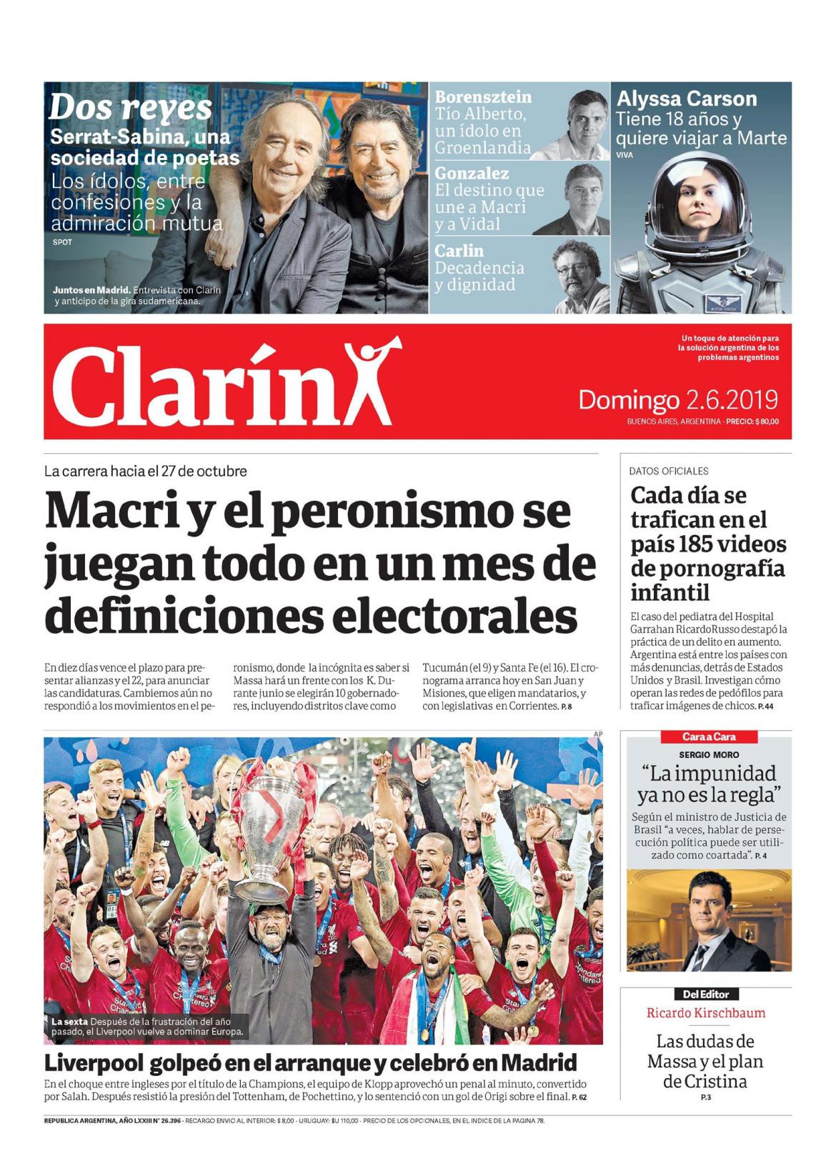 Tapas de diarios - Diario Clarín 02 de junio de 2019