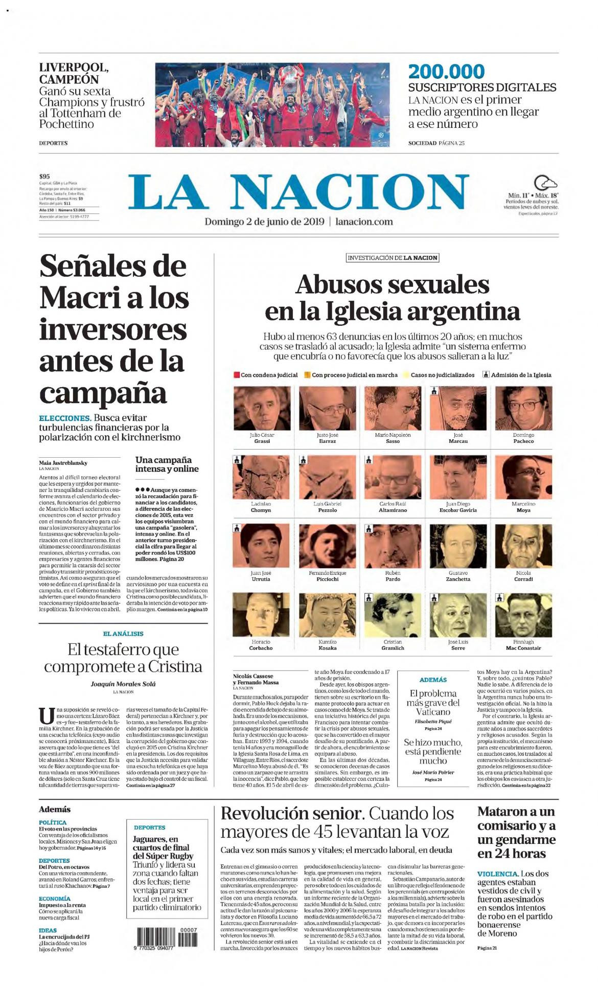 Tapas de diarios - Diario La Nación 02 de junio de 2019	