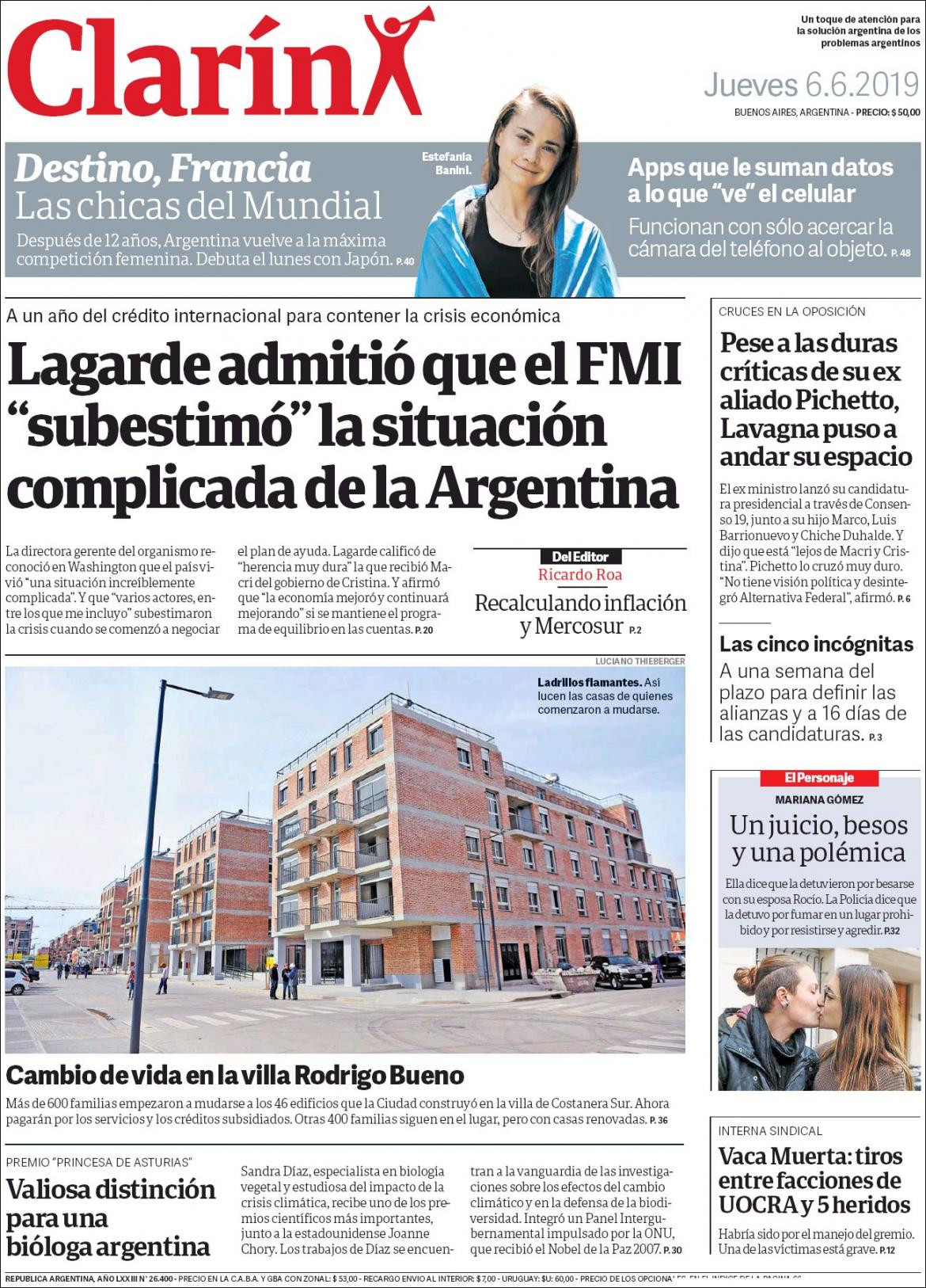 Tapas de diarios - Clarin jueves 06-06-19