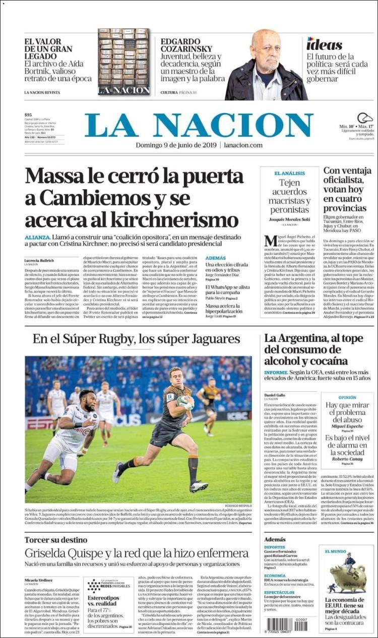 Tapas de diarios - La Nación domingo 09-06-19