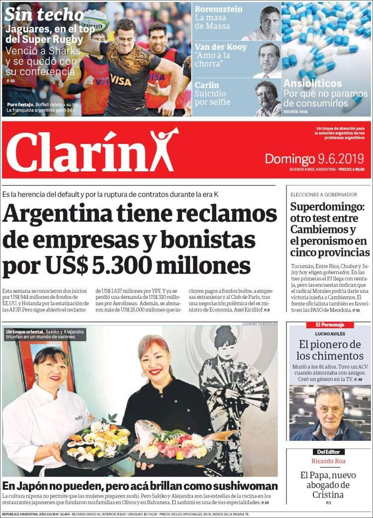 Tapas de diarios - Clarín domingo 09-06-19