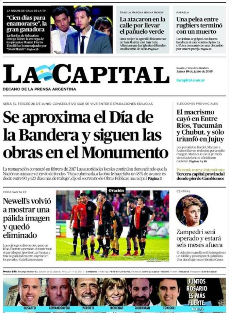 Tapas de diarios - La Capital lunes 10-06-19