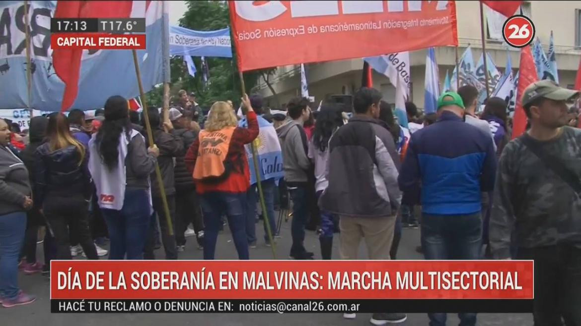 Movilización a la Embajada Británica en el Día de la soberanía sobre Malvinas, Canal 26