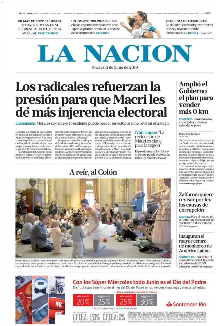 Tapas de Diarios - La Nación - Martes 11-6-19