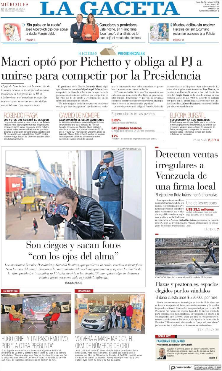 Tapas de Diarios - La Gaceta miércoles 12-6-19