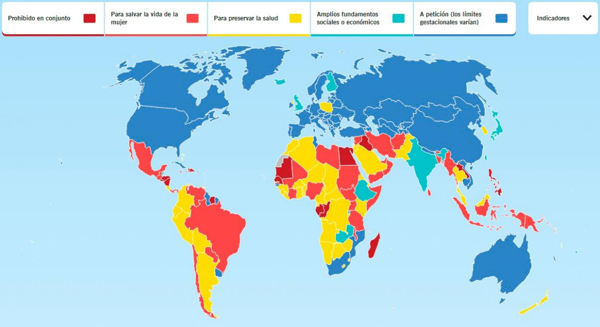 Mapa mundial sobre el aborto