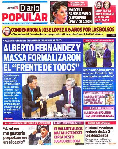 Tapas de Diarios - Diario Popular jueves 13-6-19