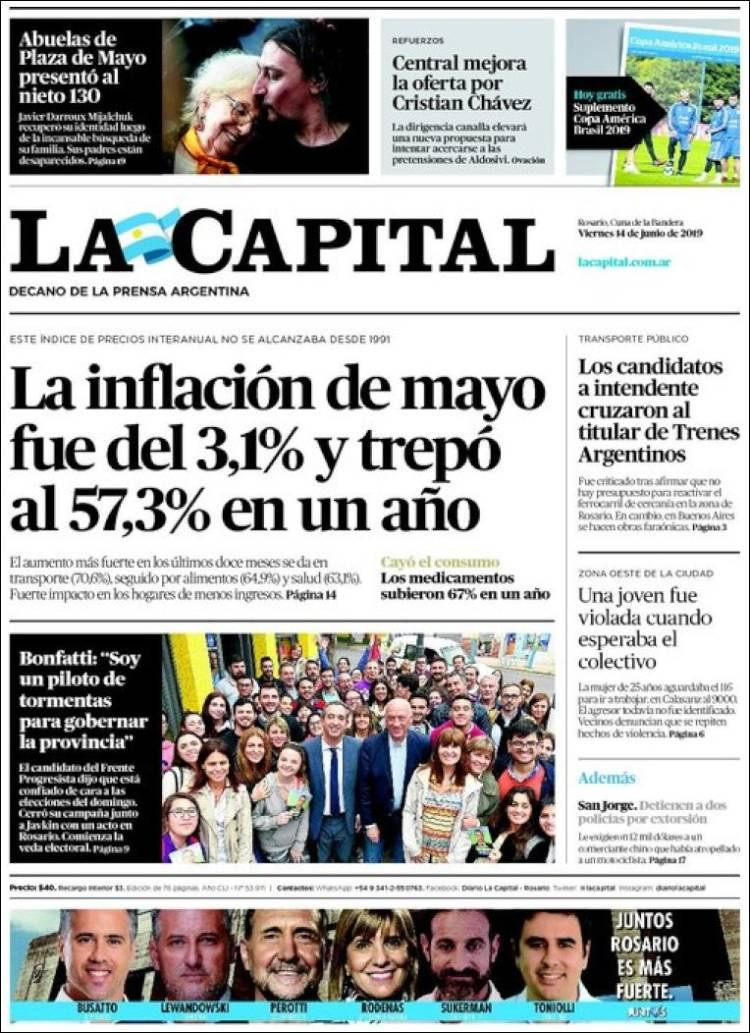 Tapas de Diarios -La Capital viernes 14-6-19