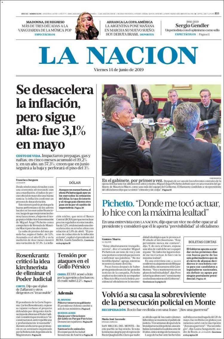 Tapas de Diarios - La Nación viernes 14-6-19
