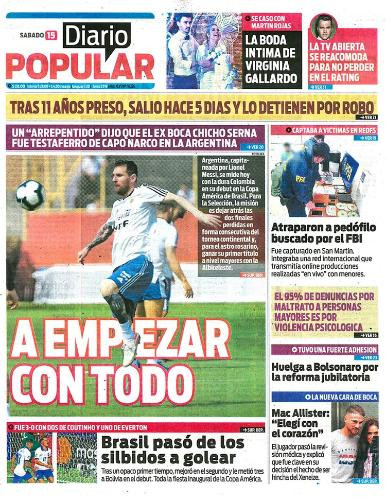 Tapas de diarios - Diario Popular sábado 15-06-19
