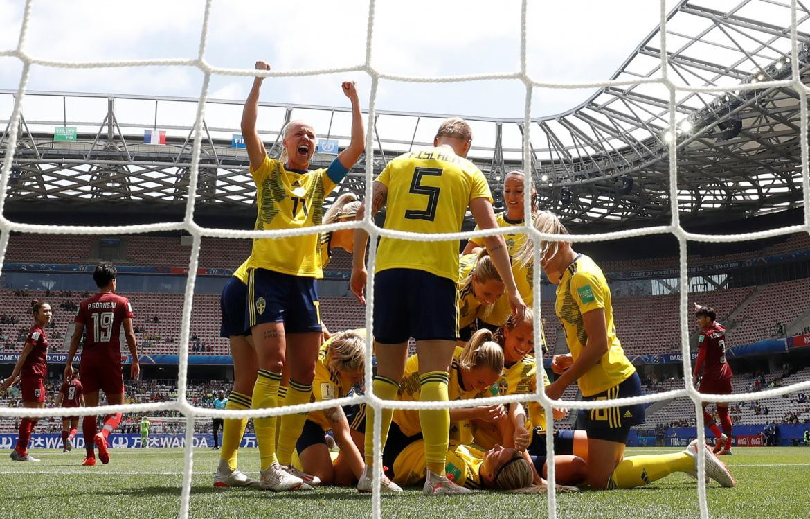 Mundial Femenino 2019: Festejo de Suecia ante Tailandia (Reuters)