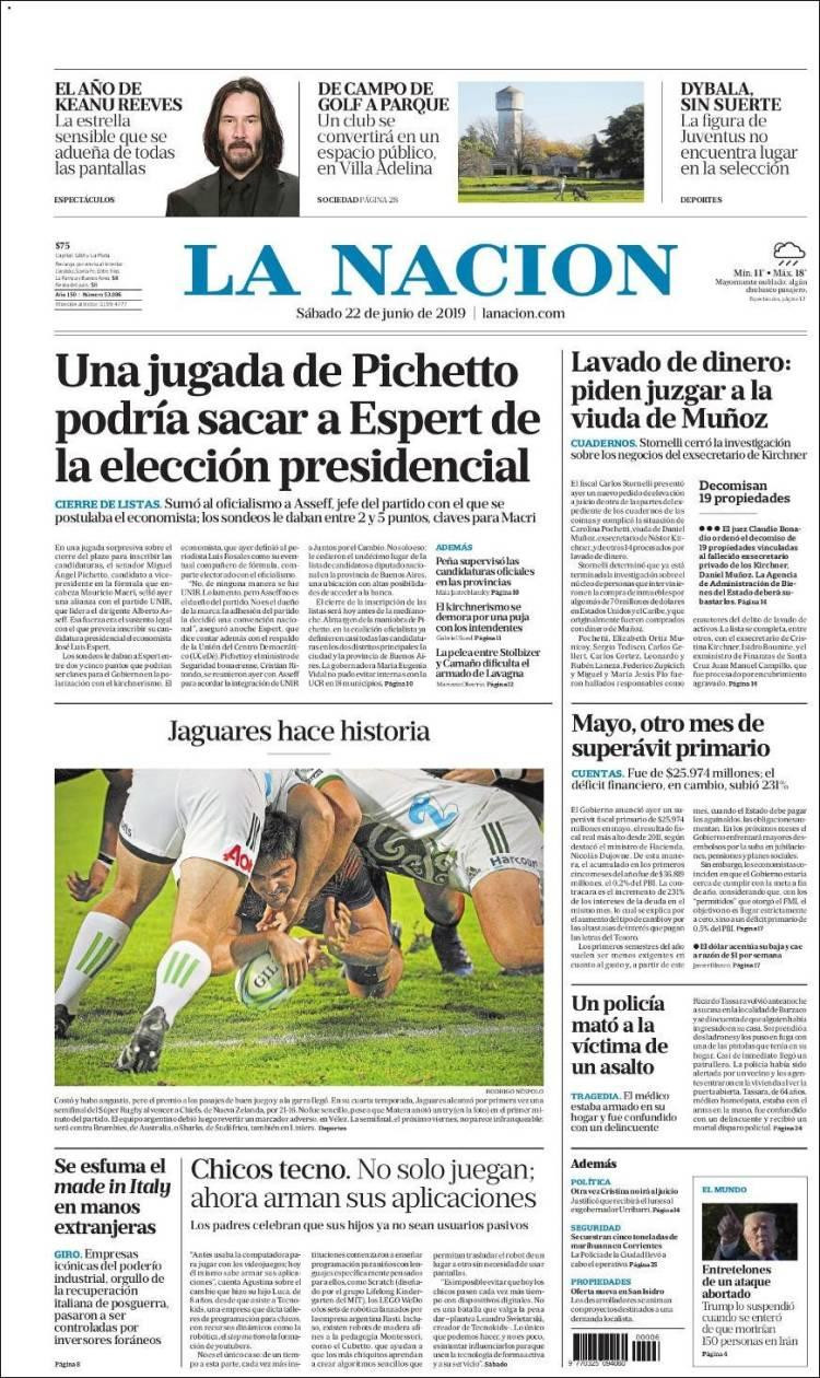 Tapas de Diarios - La Nación - Sábado 22-6-19