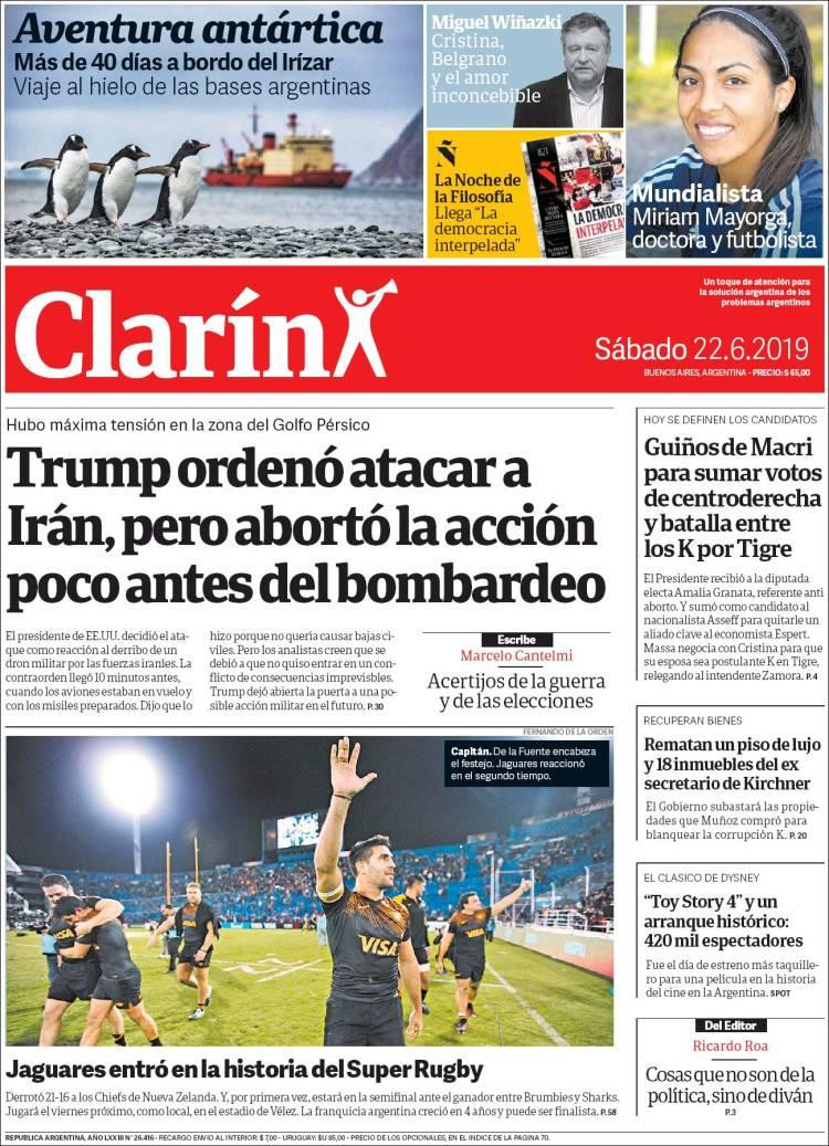 Tapas de Diarios - Clarín - Sábado 22-6-19