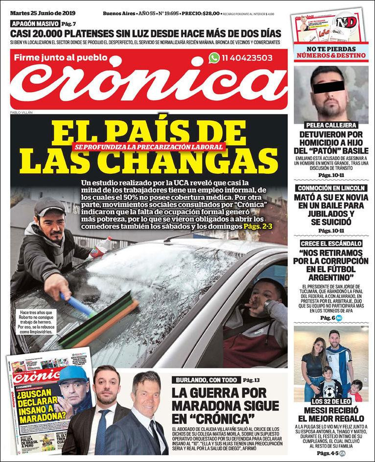 Tapas de diarios - Crónica martes 25-06-19