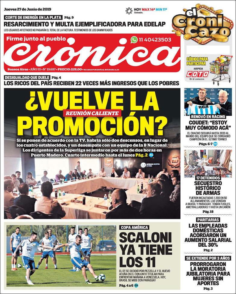 Tapas de diarios - Crónica jueves 27-06-19 