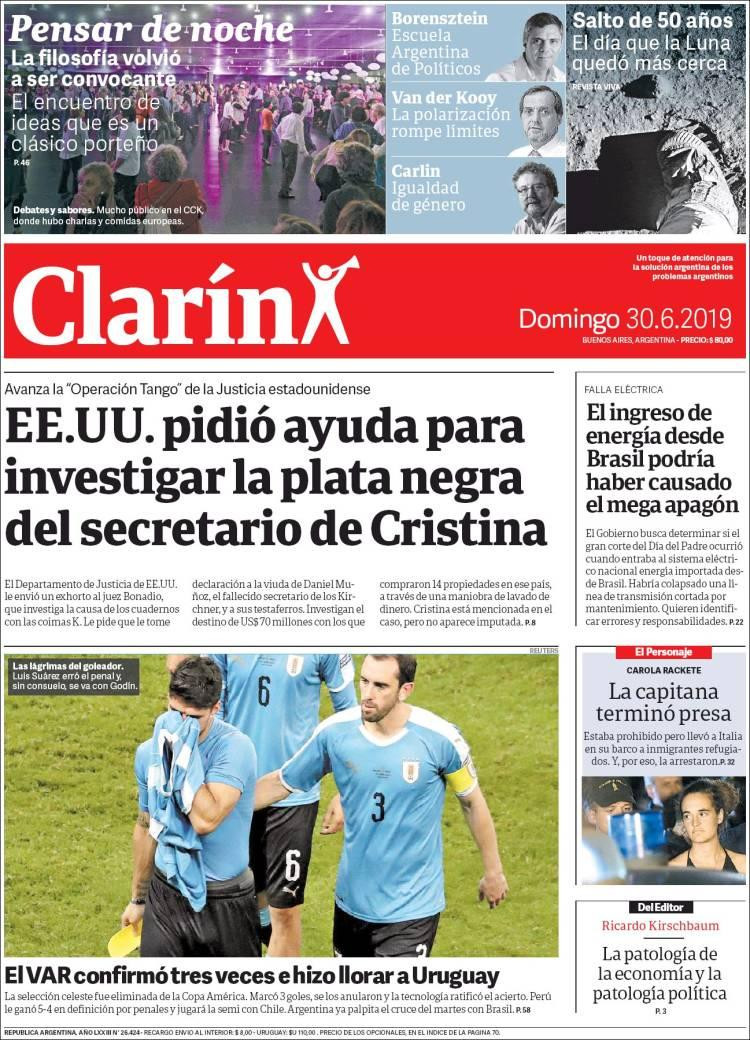 Tapas de diarios, domingo 30-06-19, CLARIN